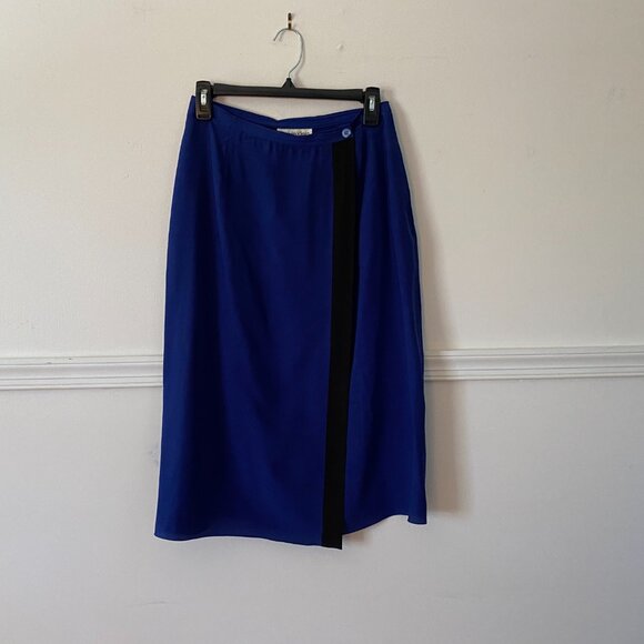 Vintage Calvin Klein Cobalt Blue 100% Silk Midi Wrap Skirt Size Small - Picture 1 of 5